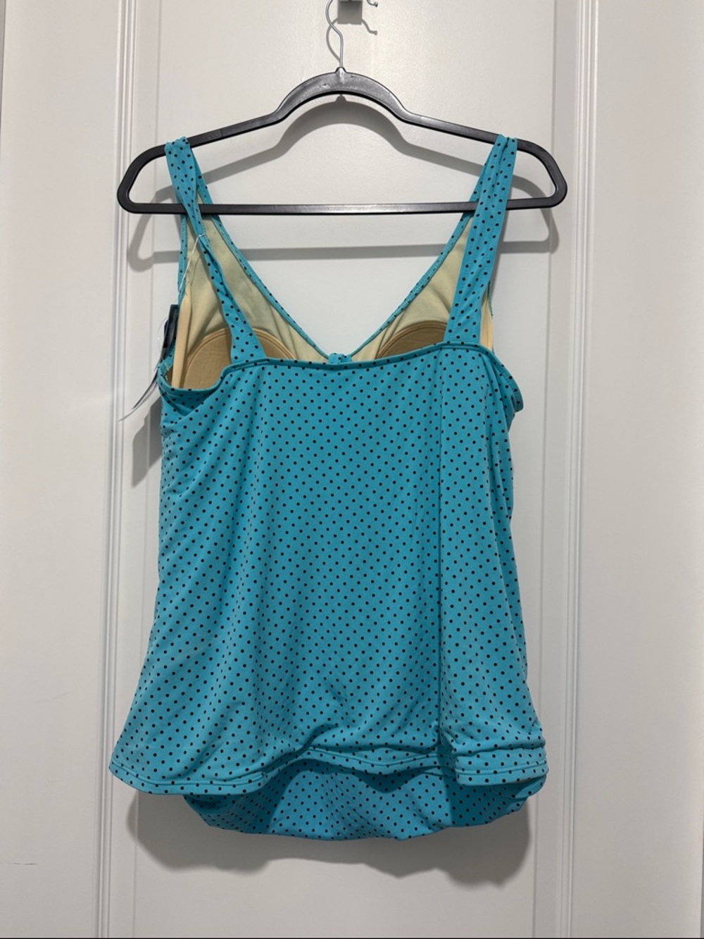 Catalina Aqua Blue Polka Dot Tankini Top and black bottoms - NWT 2x - Picture 3 of 9